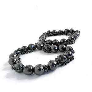 Set of 2 Black Chain Round Beaded Bracelets Gothic Grunge Punk Alt